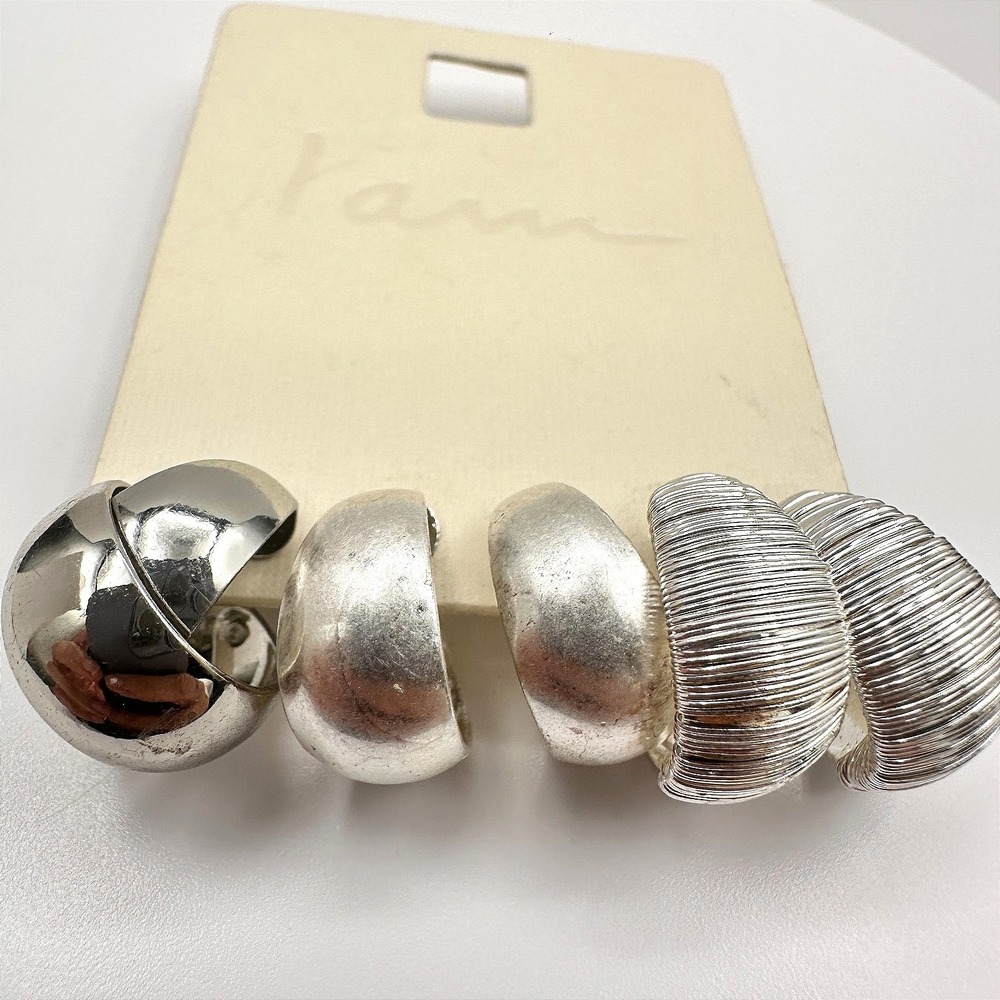 Vintage Y2K Silver Tone Hoop Earrings Set Textured Ribbed High Polish Jewelry
